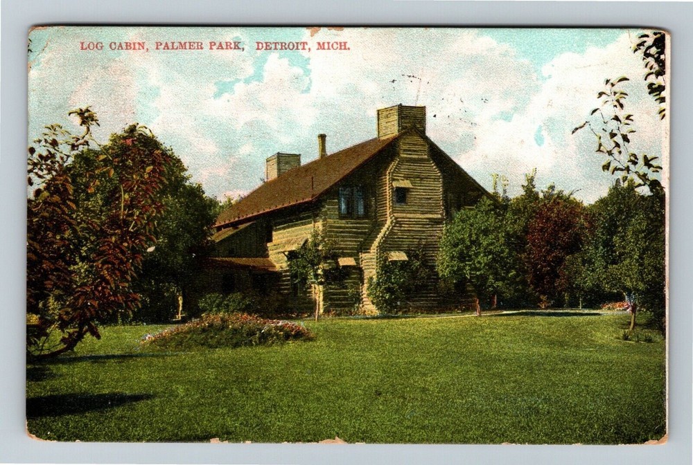 Detroit MI, Log Cabin, Palmer Park, Michigan c1909 Vintage Postcard