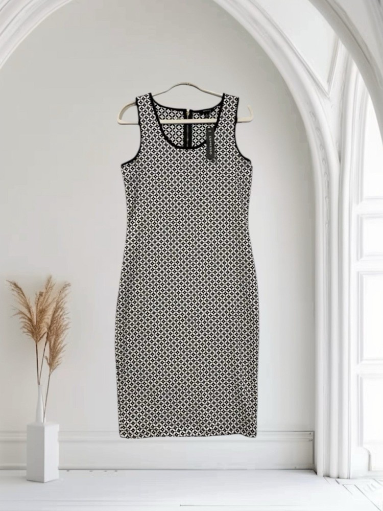 Espresso Women’s Bodycon Midi Dress Size Large Geo Print Lightweight Stretch NWT