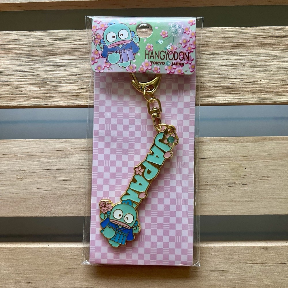 Tokyo Japan Official Sanrio Hangyodon Kimono Sakura Gold Plated Metal Keychain