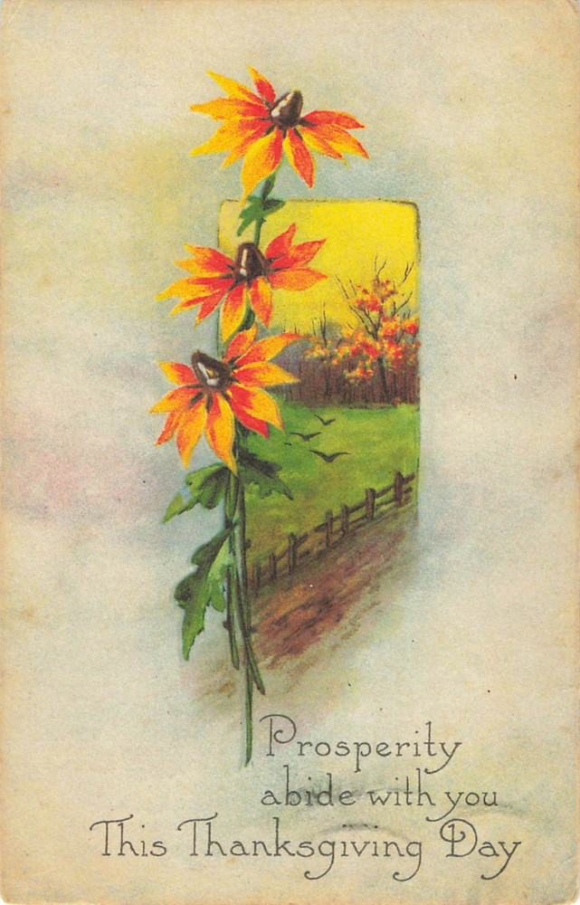 Postcard Yellow Flower  Prosperity abide with you This Thanksgiving Day Gibson