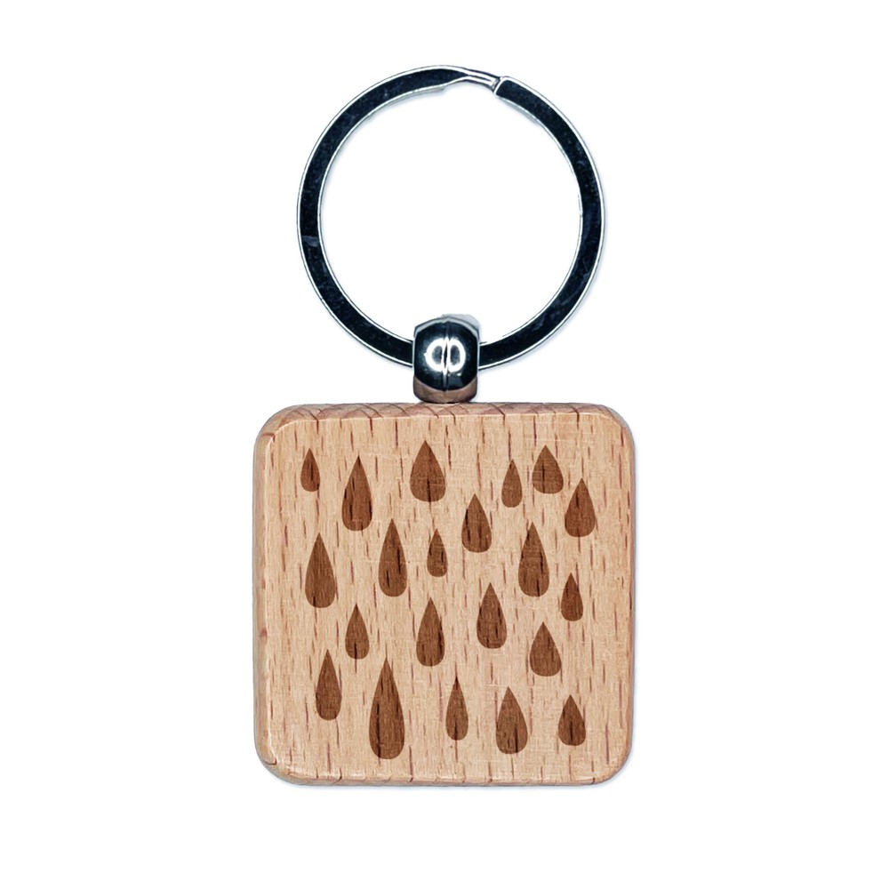 Raindrop Engraved Wooden Square Keychain Charm with Water Design  