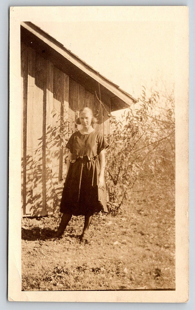 Vintage Photo Old Antique Picture Image Young Lady Girl Dress Barn Sepia Nature