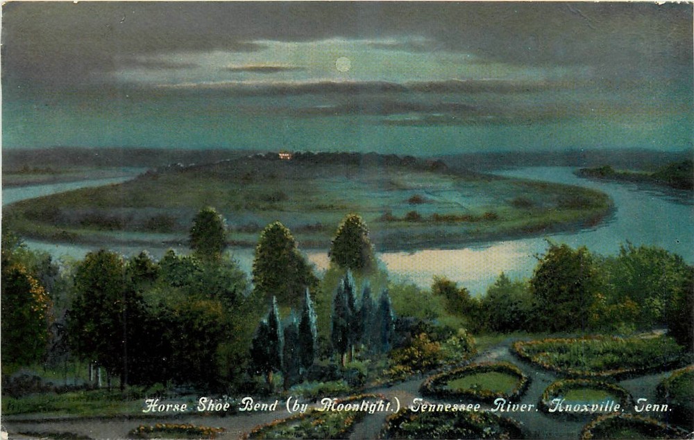c1910 Knoxville Tennessee Horse Shoe Bend by moonlight Kress Postcard 26-1733