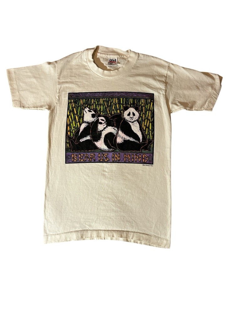 Vintage 90s Anvil Single Stitch White Graphic Panda Bear SHIRT YOUTH LARGE USA