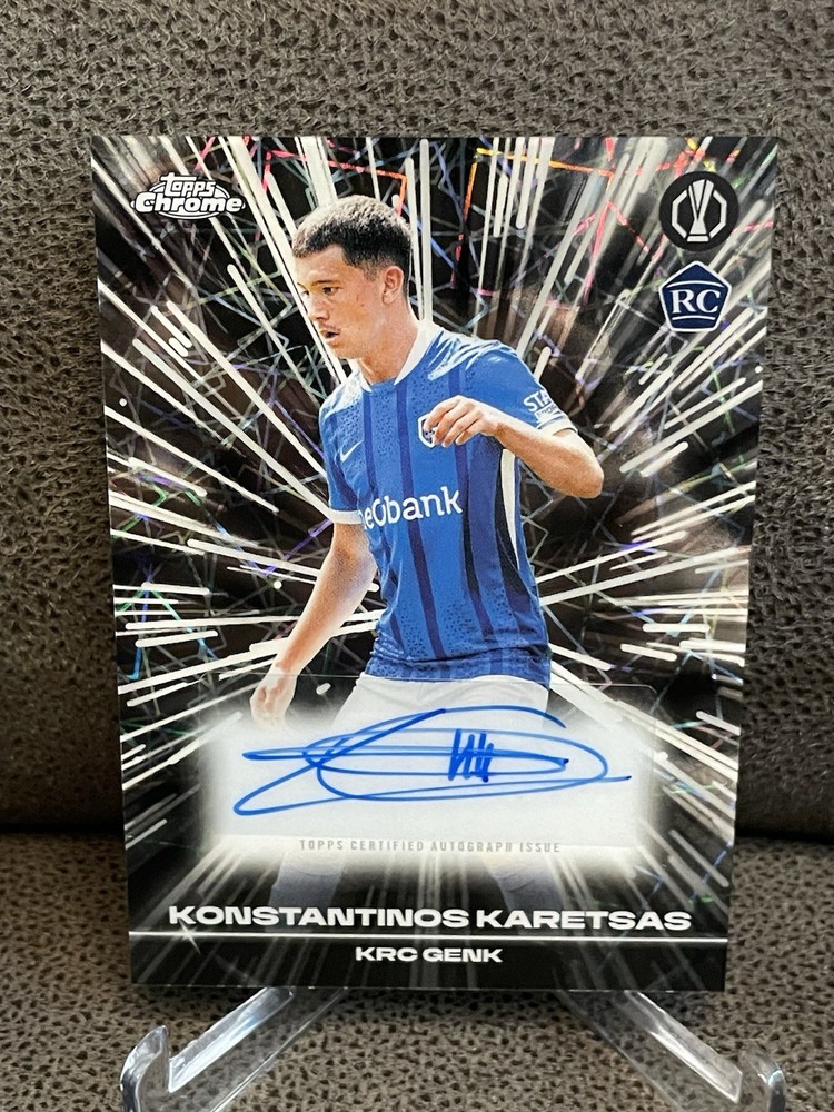 🔥Konstantinos Karetsas 2025-26 Topps Chrome UEFA Rookie Black Lazer Auto