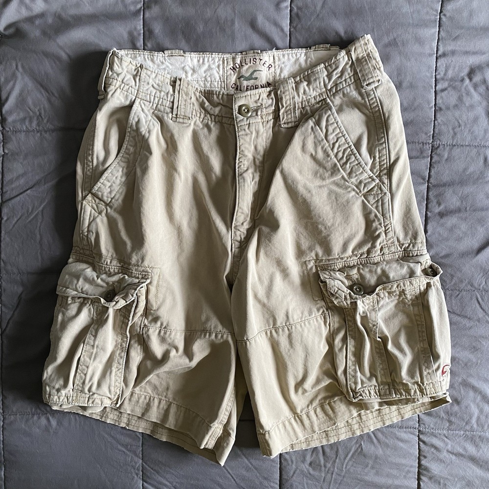 Hollister 32” Waist Men’s Cargo Khaki Tan Shorts Y2K Pockets Cotton Summer Retro