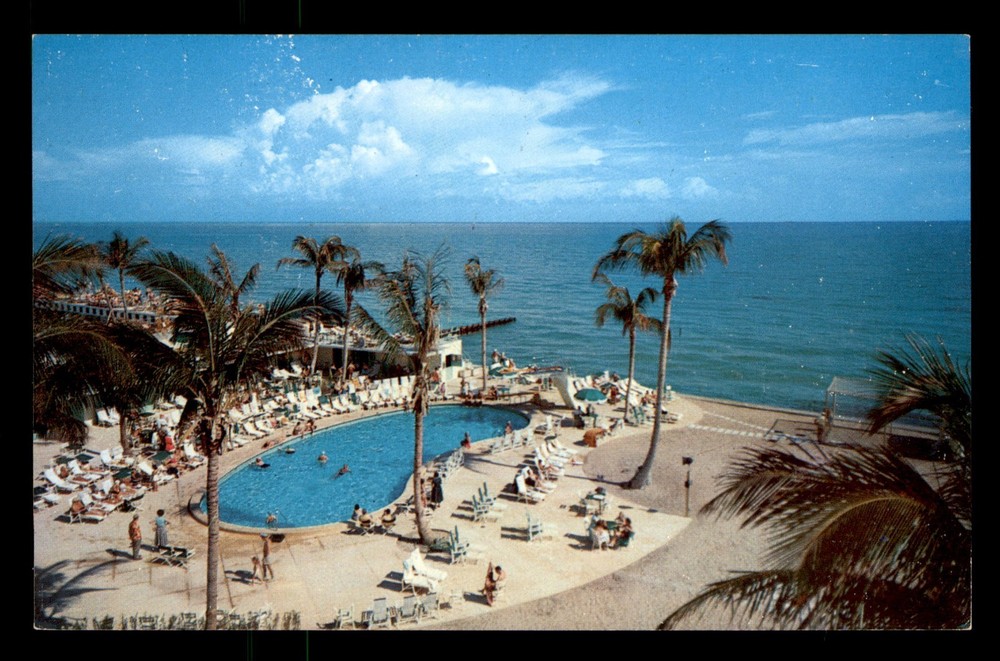 Tropical Southern Coast Of Florida FL Beach Pool People Unp Postcard