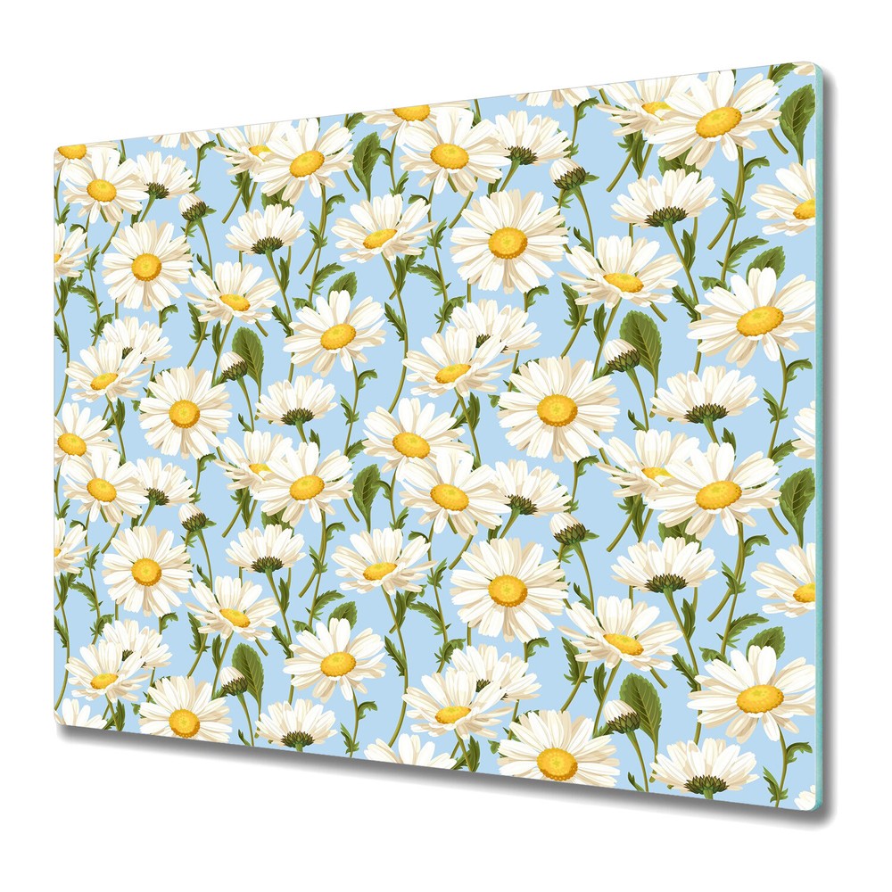 Glass Chopping Board Utensil Blue Chamomile Delicate Soft Artwork 60x52