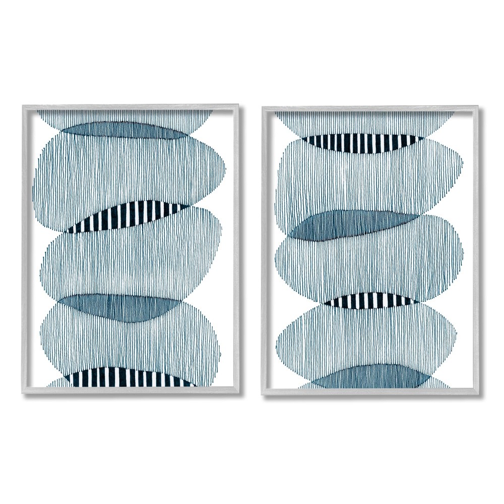 Overlapping Circles Abstraction 2 Piece Gray Framed Giclee Art Set Design by ...