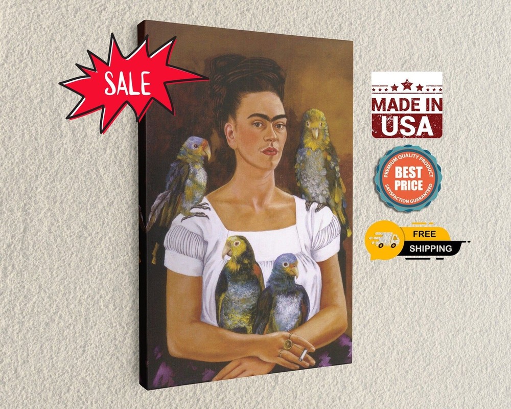 Frida Kahlo Yo Y Mis Pericos,Me And My Parrot Canvas Art