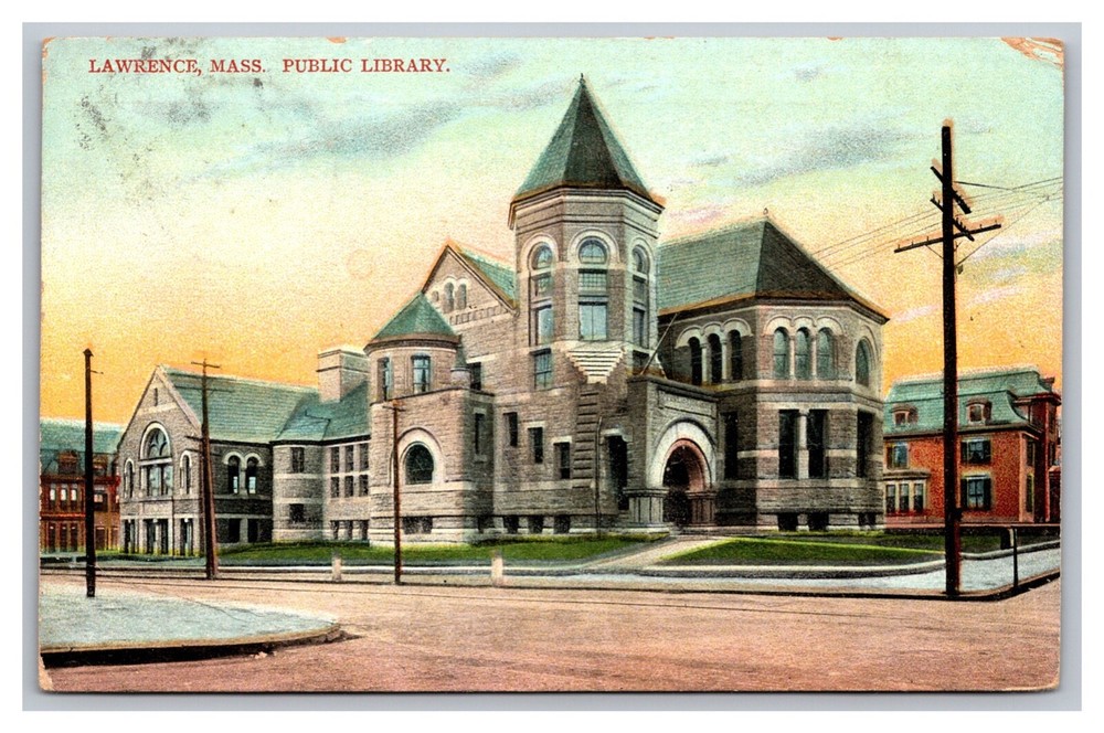 Lawrence MA Massachusetts Public Library Divided Back Postcard Posted 1907