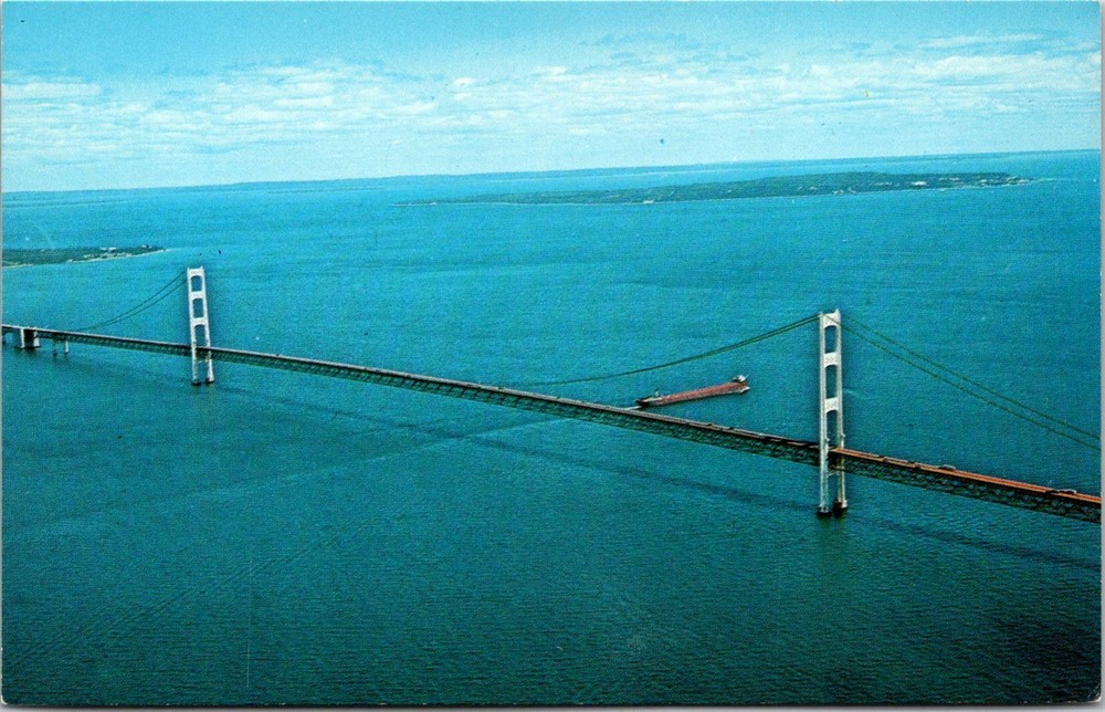 Dr Jim Stamps Mackinac Bridge Aerial View Postcard Michigan Historic Landmark