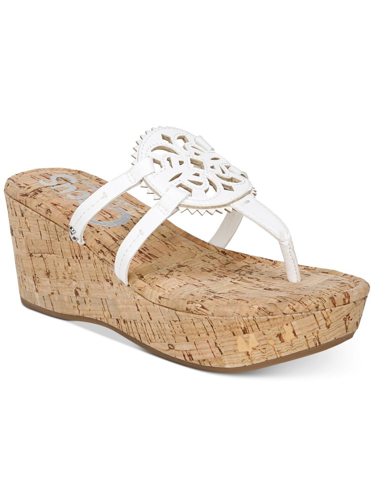 Sam Edelman Women's White Cork Wedge Thong Sandals Size 8 M