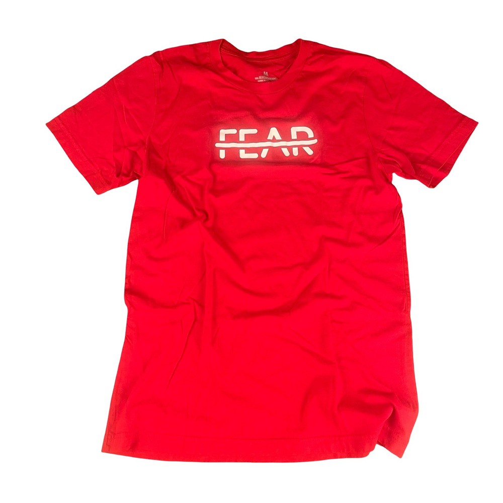 Beacon Threads Mens Fear Graphic T-Shirt Red Short Sleeve Crew Neck Size M