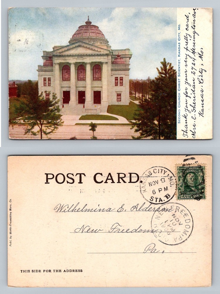 Kansas City MO-Missouri, Second Church Scientist Old c1909 Vintage Postcard