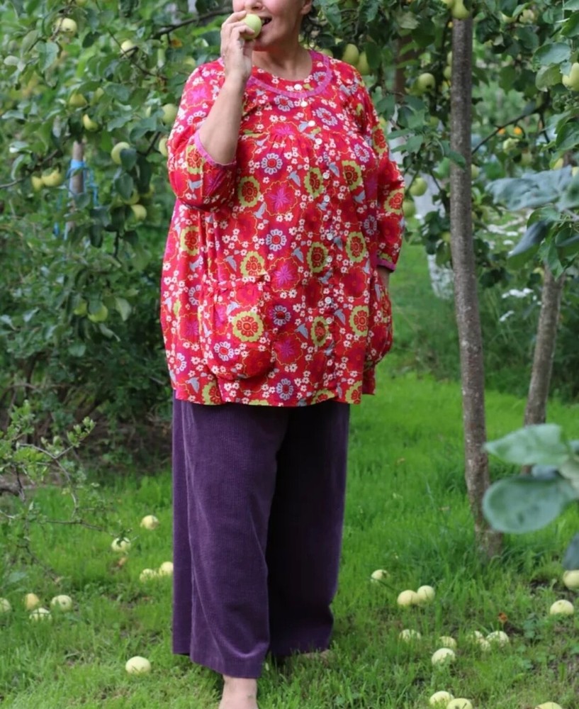 Gudrun Sjoden 100% Cotton Floral Blouse In Red Size M