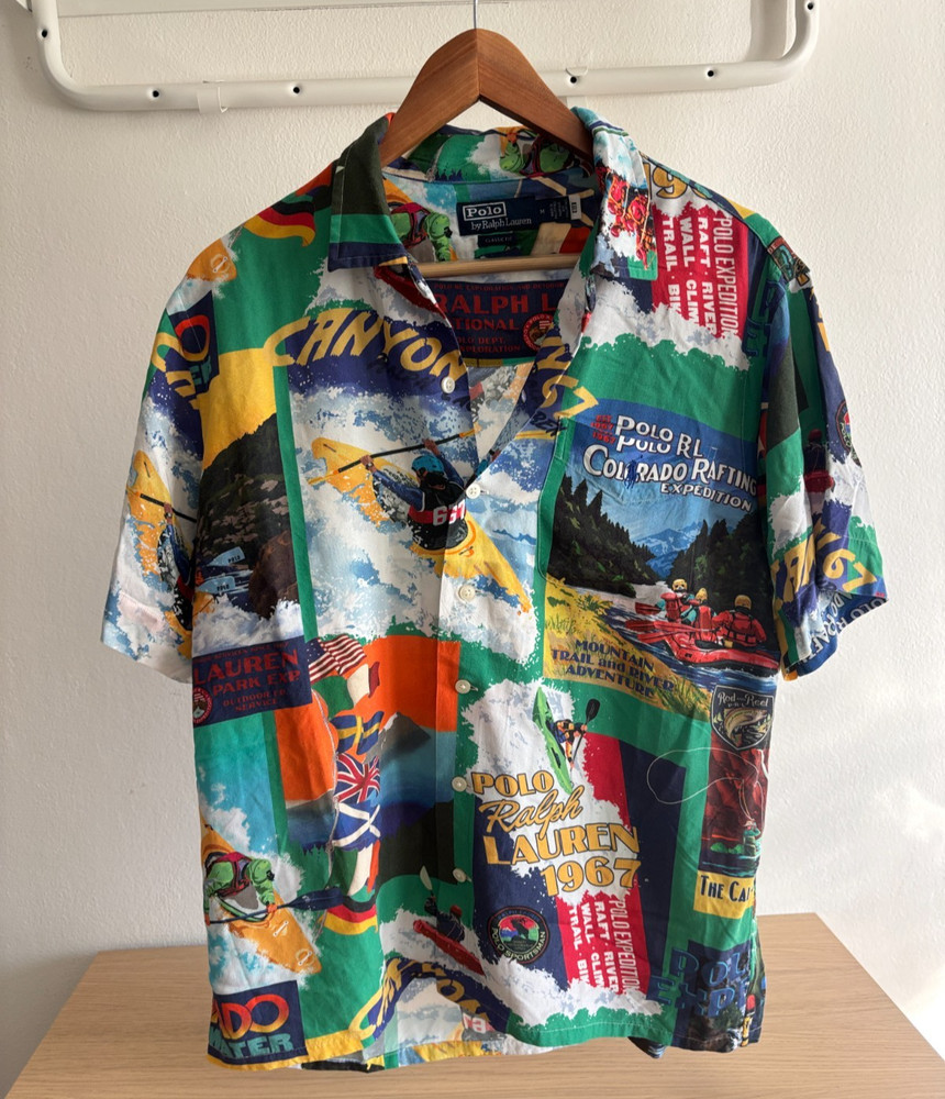 Polo Ralph Lauren Sportsman Wildlife Kayak Colorado Camp Shirt All Over Print M