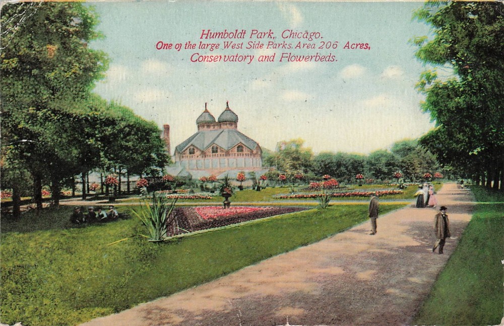 1911 Humboldt Park Chicago Illinois Conservatory & Flowerbeds Franklin Postcard