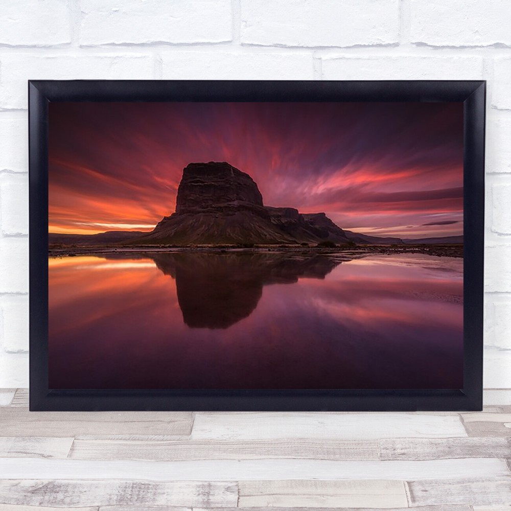 Calm Harmony Sunset Iceland Rock Cliff Mountain Reflection Wall Art Print