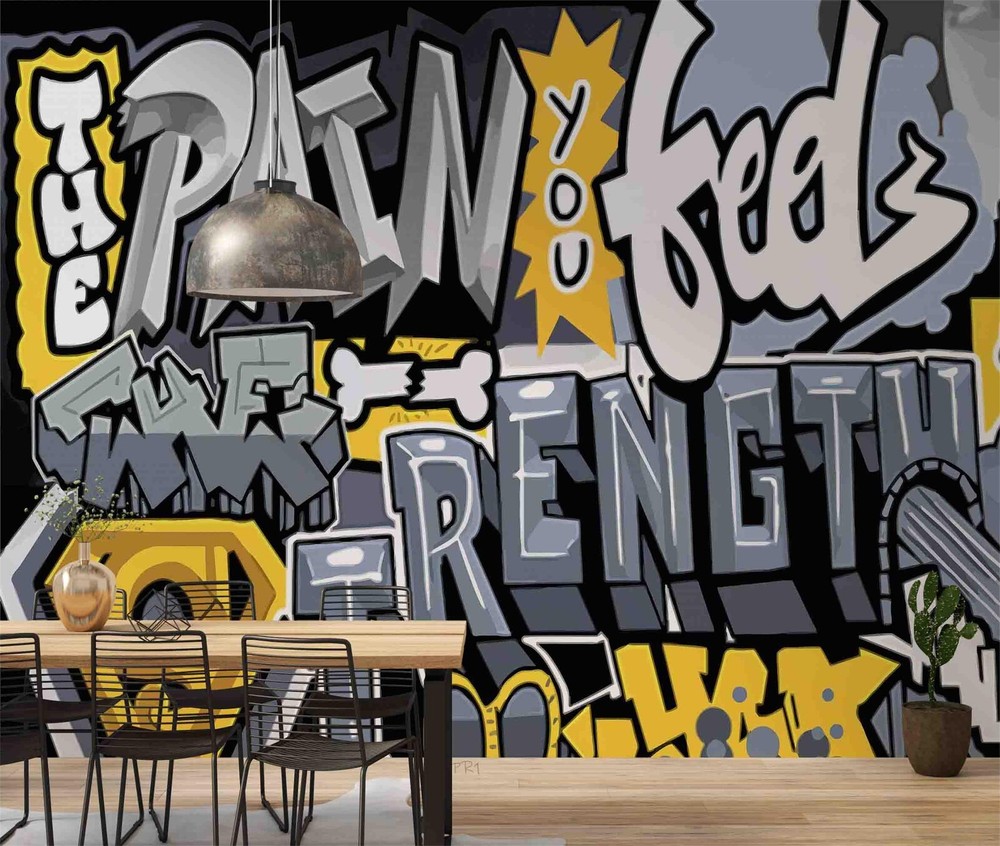 3D Abstract Gray Artistic Graffiti Self-adhesive Removable Wallpaper Murals Wall-image