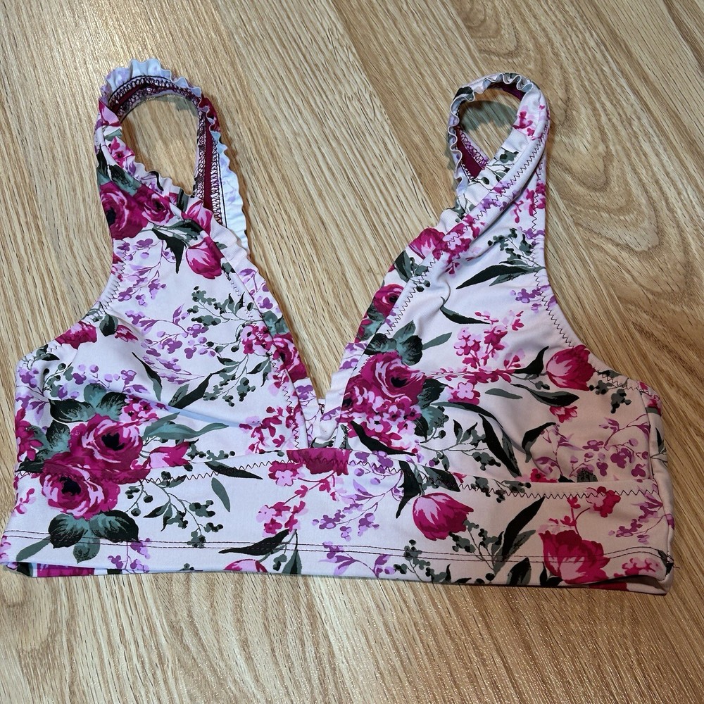 Mossimo floral rose ruffle bikini top small