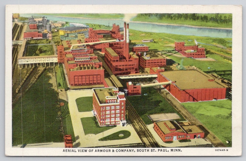 Armour & Company Aerial View South St. Paul MN Linen Postcard