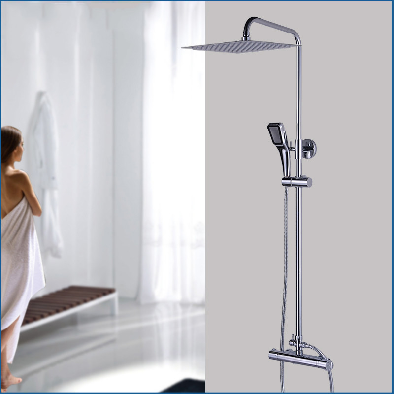 8-Inch Chrome Thermostatic Rainfall Shower Faucet Set Wall Mount Mixer Tap