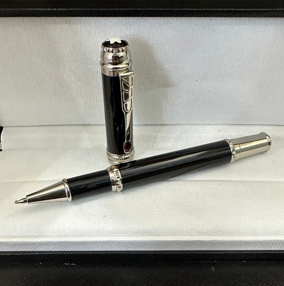 Deluxe Writers Series Bright Black - Silver Clip 0.7mm Rollerball Pen No Box