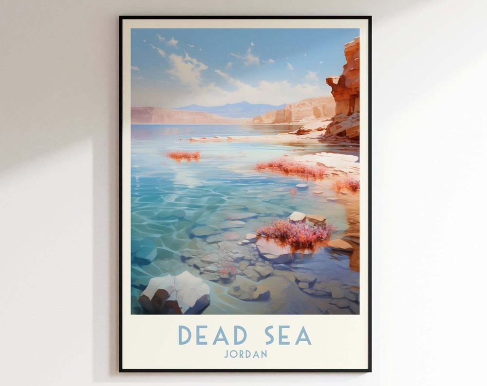 Dead Sea Travel Print Jordan Home Decor Retro Wall Art Wedding Gift Birthday