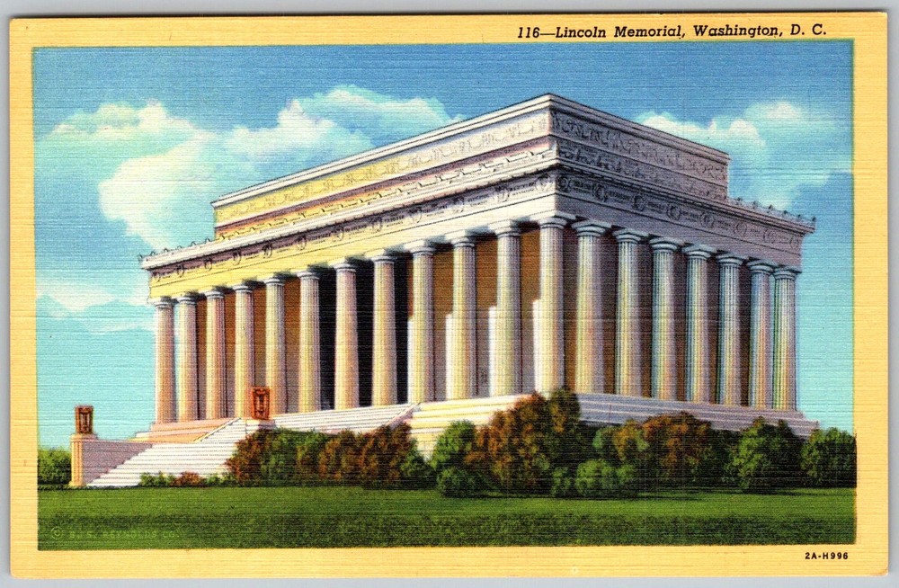 Vtg Linen Postcard Lincoln Memorial Temple Washington, DC 1930s