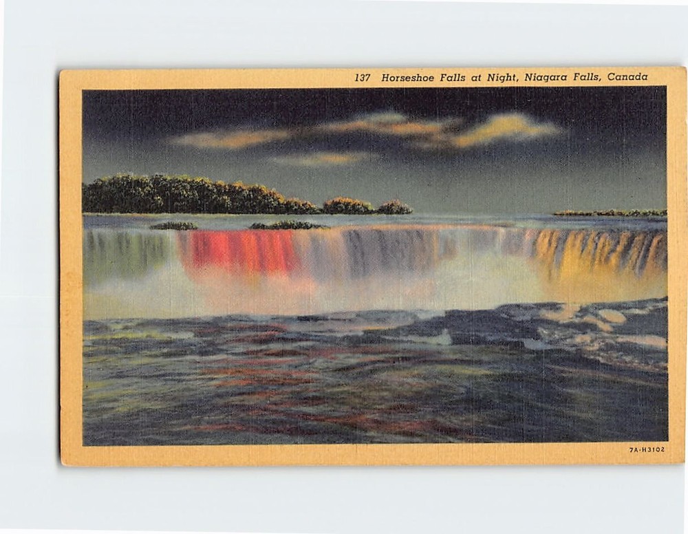 Postcard Horseshoe Falls at Night Niagara Falls Ontario Canada