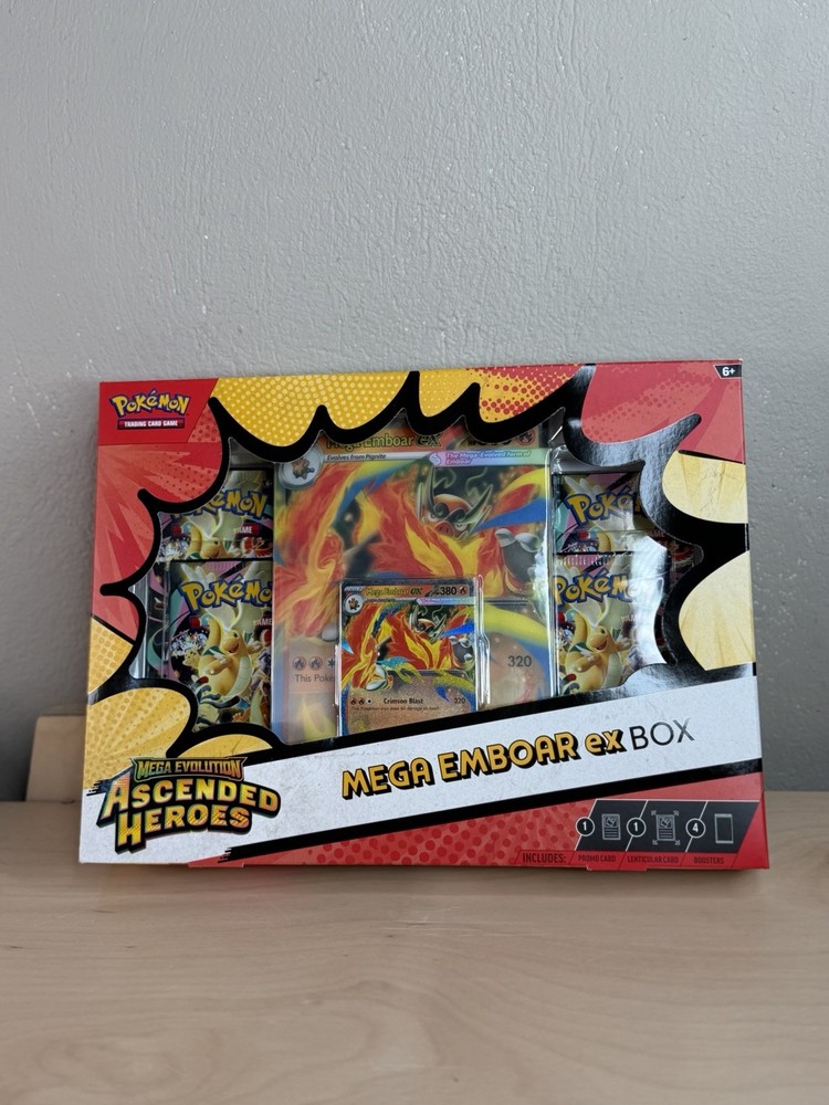Pokemon TCG Ascended Heroes Mega Emboar Ex Box 4 Booster Packs New Sealed