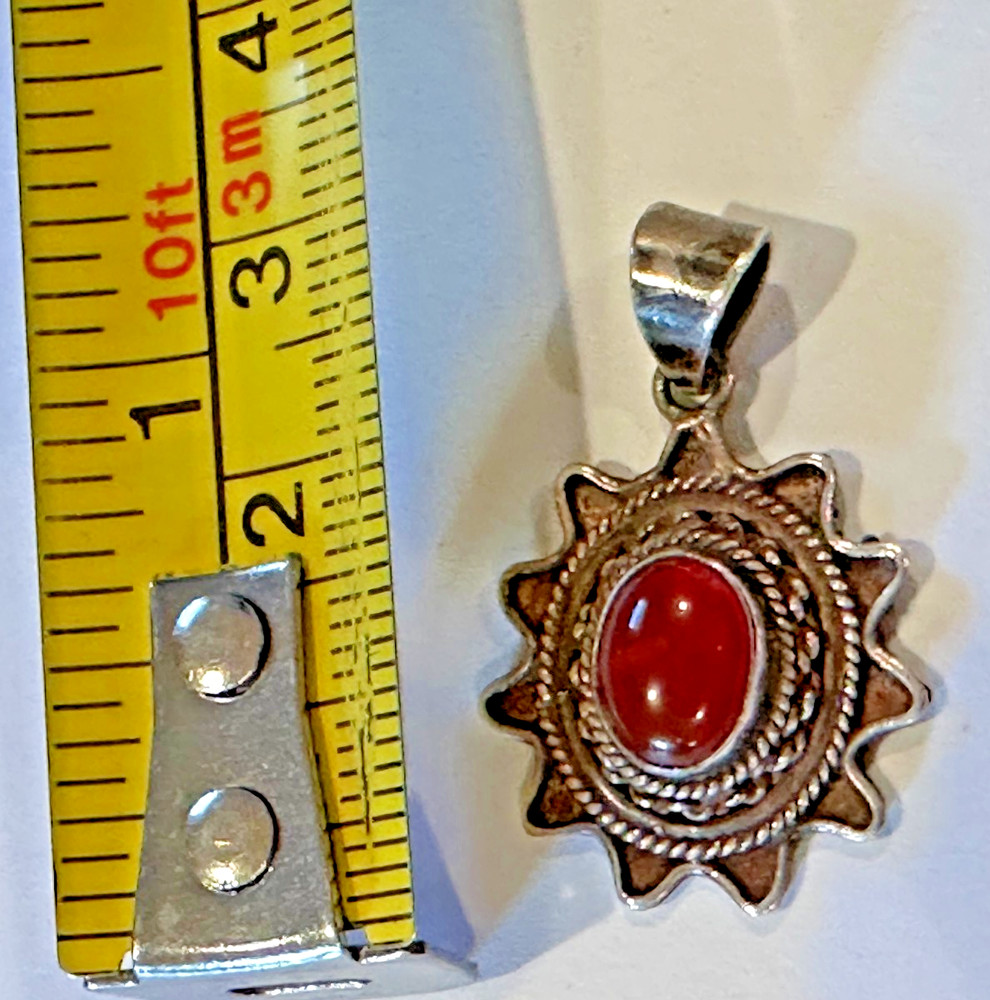 Vintage Sterling Silver Small 1 Inch Carnelian Gemstone Oval Pendant 925