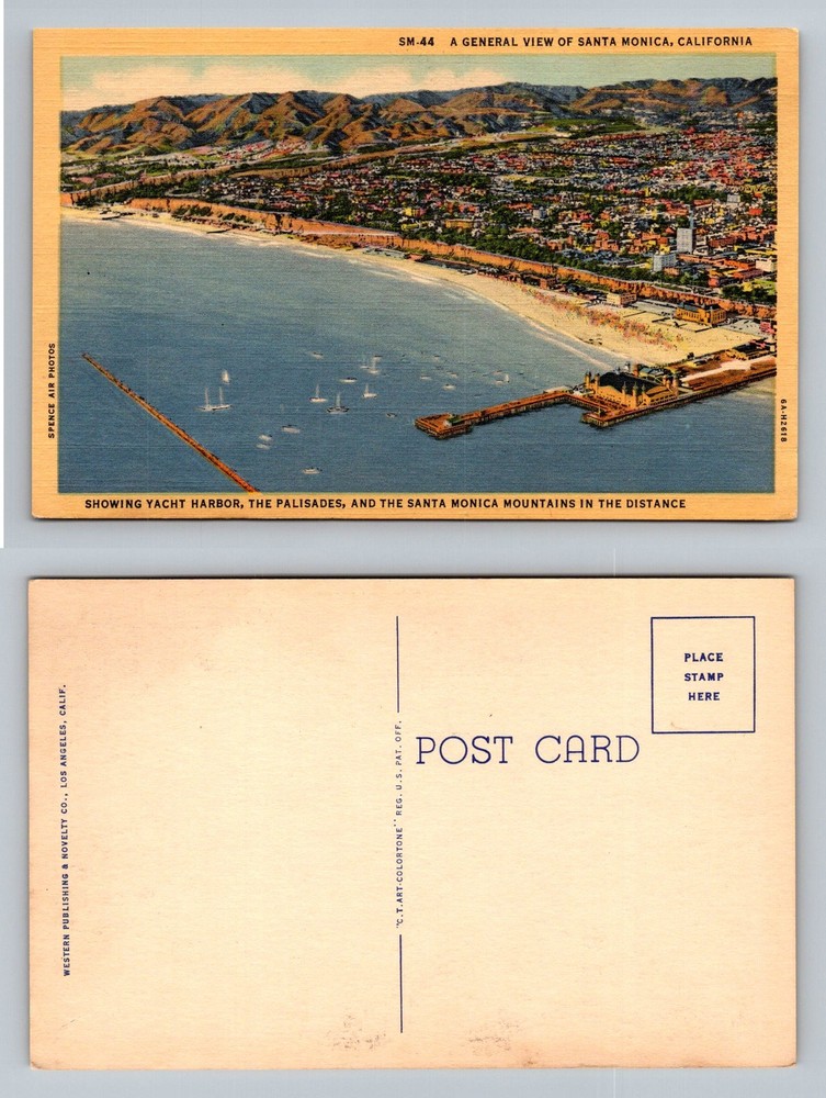 Santa Monica, CA-California, Aerial Yacht Harbor Palisades Pier Vintage Postcard