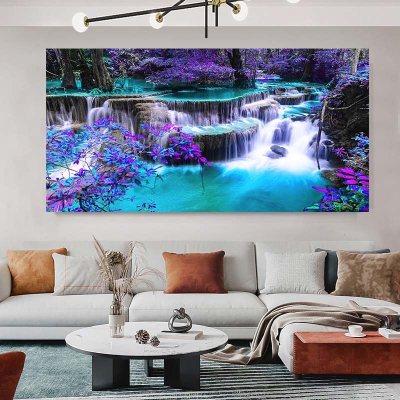 Purple Waterfall Landscape Canvas Wall Art Canvas Painting Home Decor Prints Art