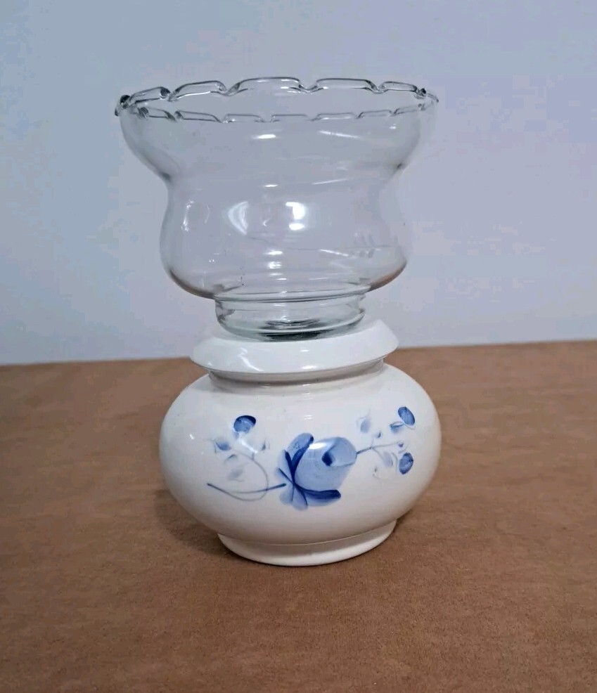 Hurricane Lamp Candle Light Vintage Blue Floral