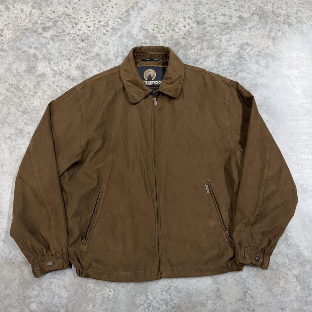 Weatherproof Jacket Mens Large Brown Microfiber Bomber Full Zip Lined Pockets