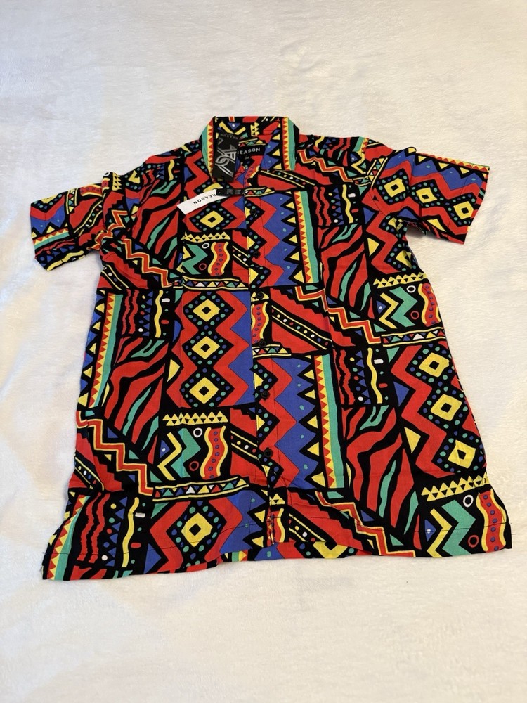 Reason Clothing Multicolor Abstract Geometric Short Sleeve Shirt Size Medium Men