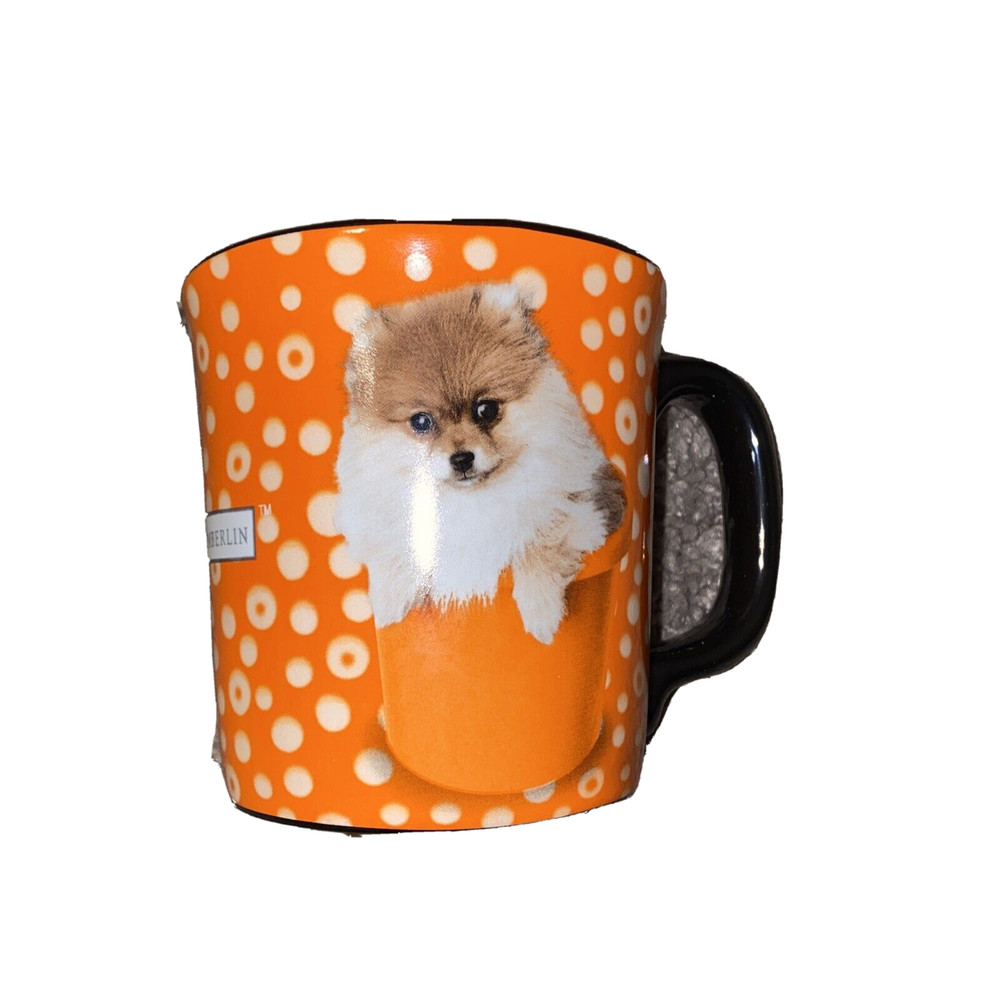 Keith Kimberlin Mug Puppy in a Cup Pomeranian Dog Coffee Tea Orange Ceramic! SEE