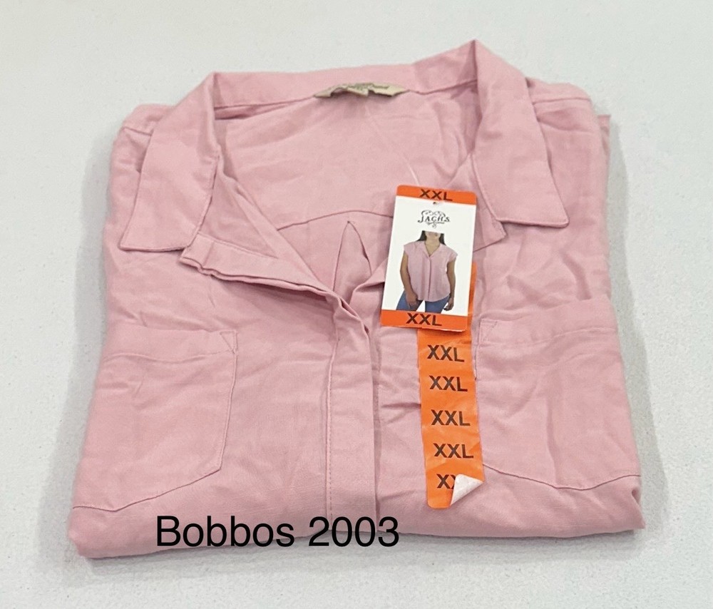 Jachs Girlfriend Women's Button Front Cap Sleeve Blouse, Pink, Size XXL