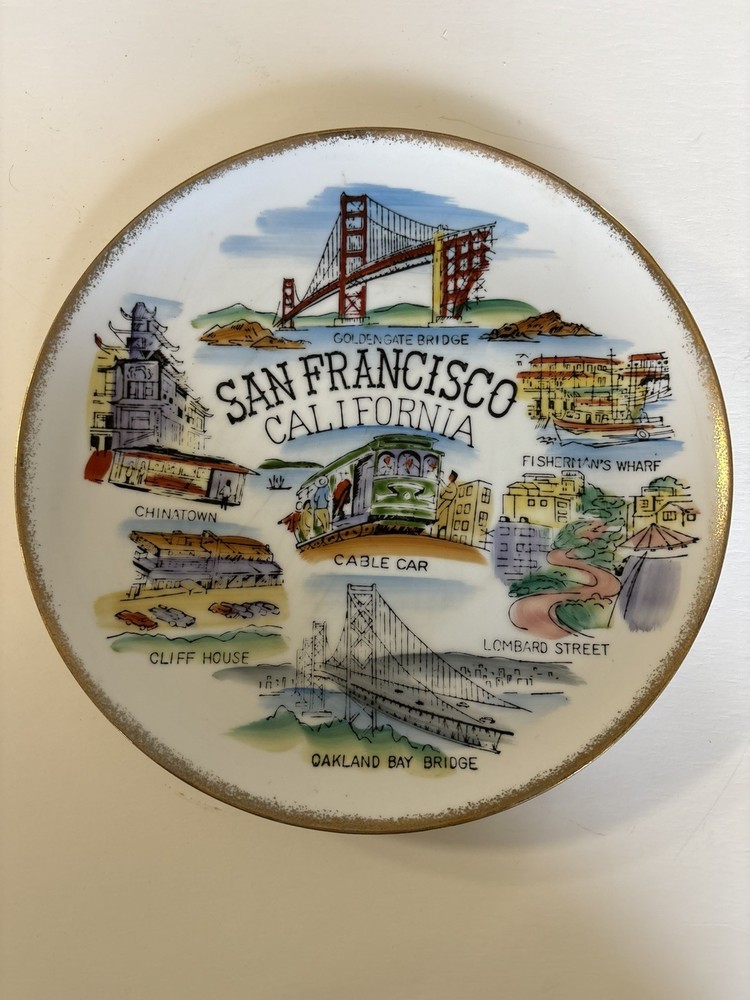 10 1/2” Vintage  San Francisco California Gold Trim Souvenir Plate