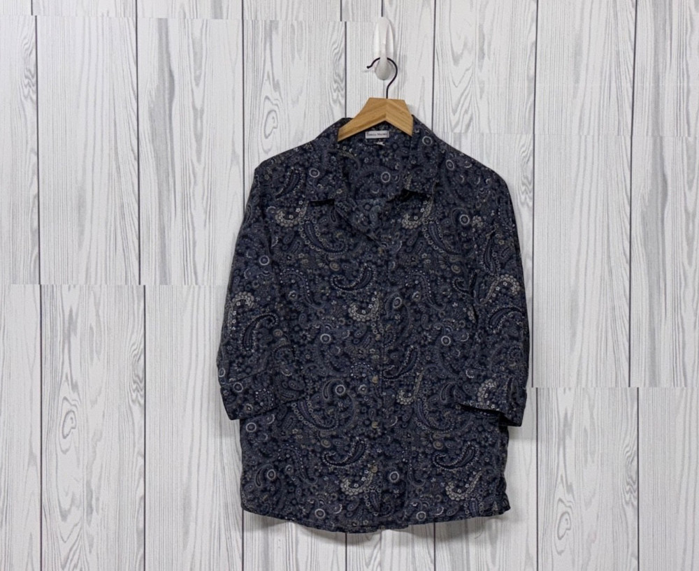 Rebecca Malone top womens size large button up long sleeve floral blue