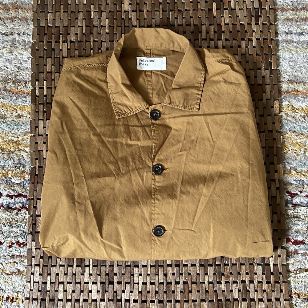 Universal Works Button Down Lightweight Spring Chore Jacket Khaki Tan Large L