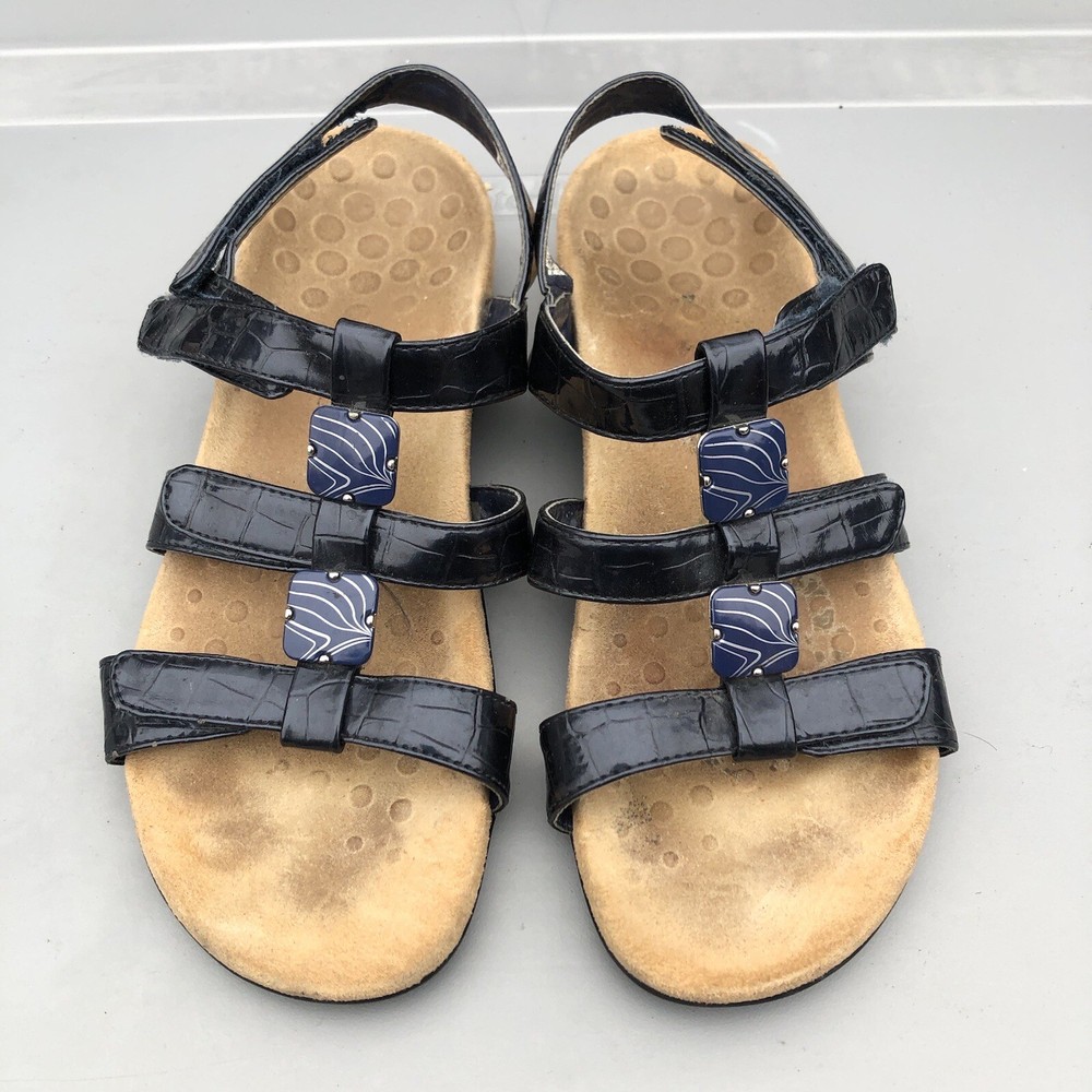 Vionic Blue Patent Strap Comfort Sandals with Footbed Size 8