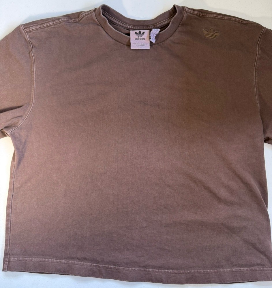 adidas Brown Cotton Embroidered Short Sleeve Crew Neck T-Shirt Women's Size S