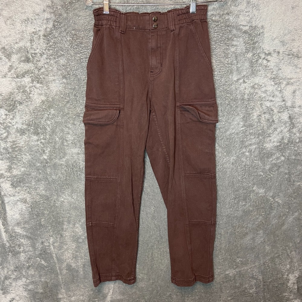 Pacsun Women Elastic Waist Baggy Loose Mid Rise Cargo Heavyweight Jean S Brown