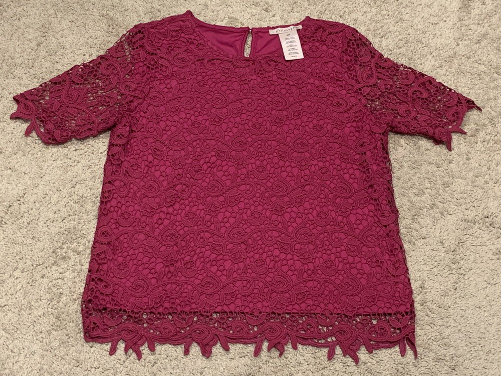Philosophy Womens Shirt Size Small Red Lace Open Knit Lined Classic Dressy