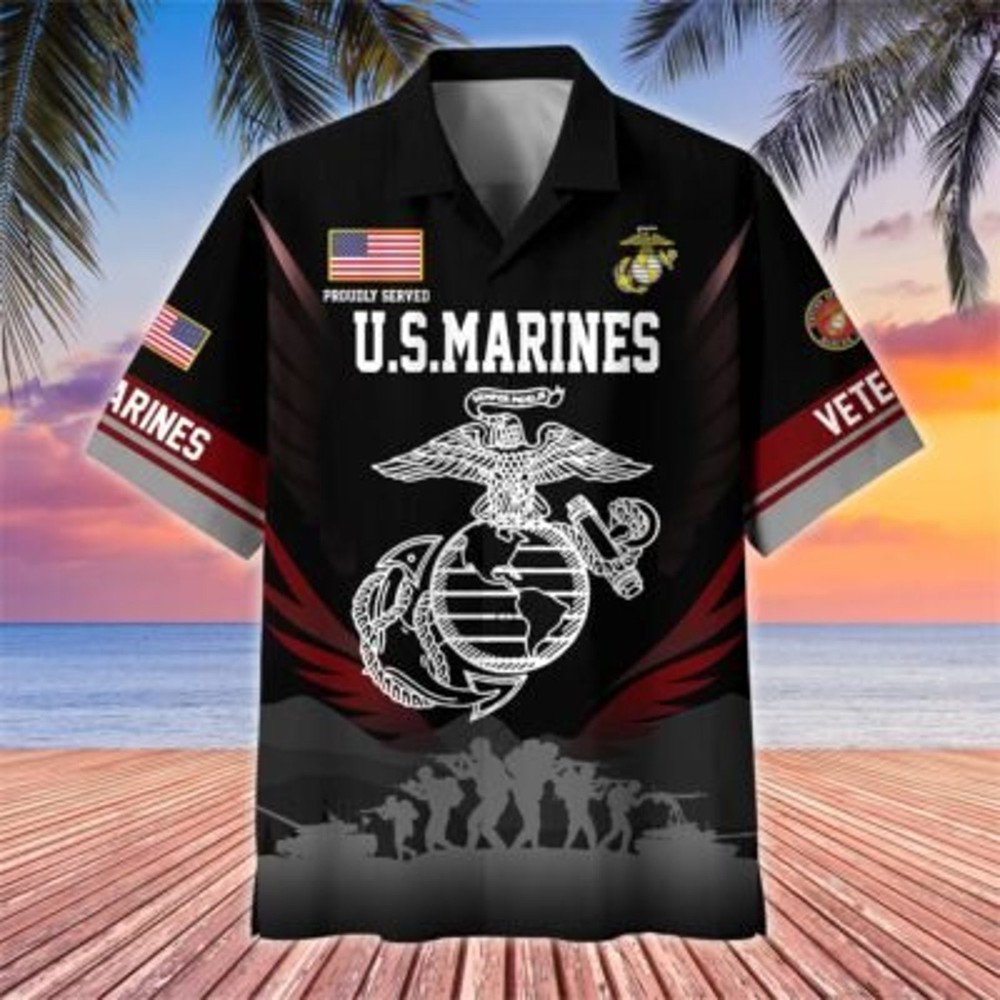 US Marine Veteran Eagle Hawaiian Shirt Military Patriotic Casual S-5XL