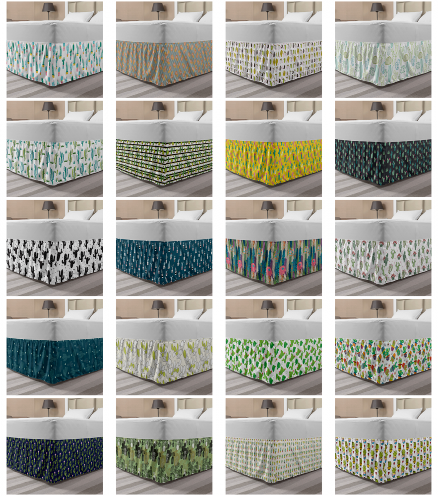 Ambesonne Cactus Bedskirt Elastic Wrap Around Skirt Gathered Design