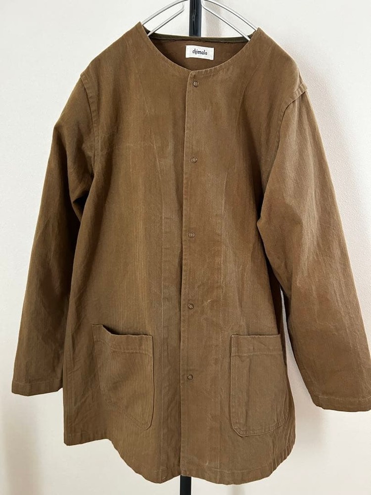Chimala No-Collar Herringbone Jacket Brown Size M